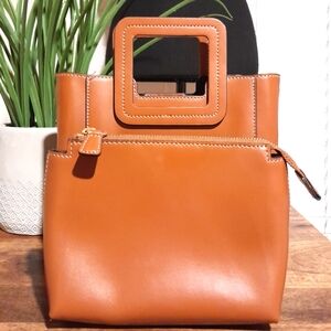 STAUD Mini Shirly Leather Tote Bag W/Insert Brown SMALL FLAW & NO LONG STRAP